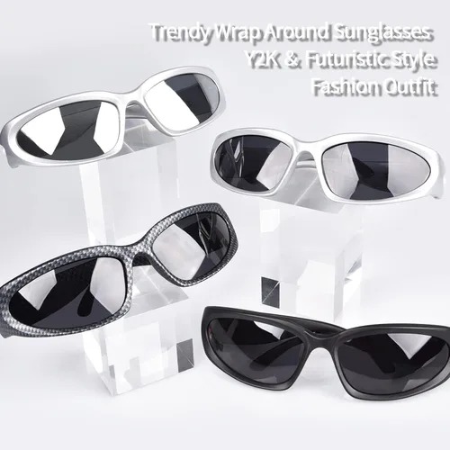 Vista 7 de OPTOFENDY Y2K - Lentes de sol para mujeres y hombres, lentes de sol polarizados envolventes para hombres y mujeres, Gris