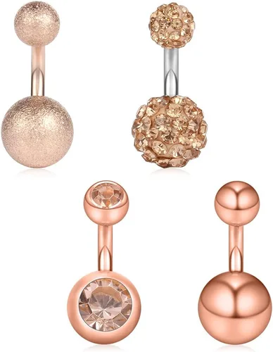 Vista 12 de Ruifan 14G 0.236 in 1/4 pulgadas 316L Acero quirúrgico cristal ferido CZ corto ombligo aretes de ombligo anillos de botón 4-6 piezas