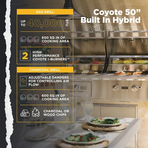 Vista 4 de Coyote C1HY50NG - Parrilla híbrida integrada de gas natural y carbón de 50 pulgadas