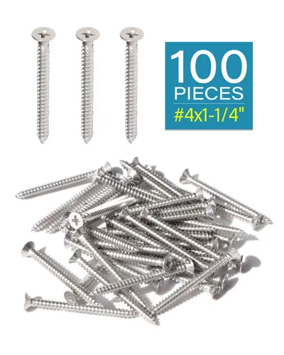 Vista 2 de IMScrews 100 tornillos de madera Phillips de cabeza plana inoxidable #4 x 1-1/4" (32mm) 18-8 (304) tornillos autorroscantes avellanados de acero
