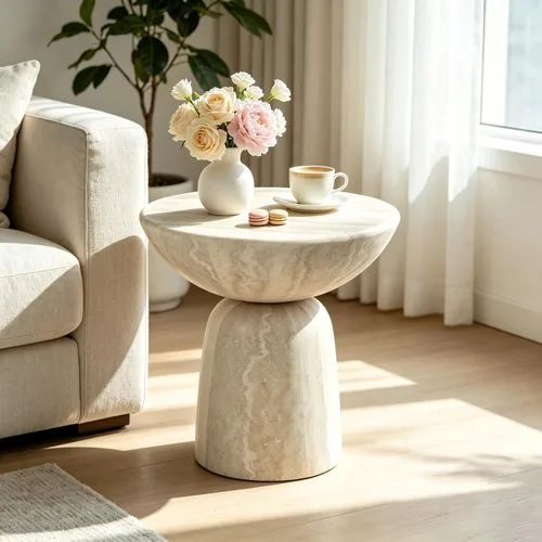 Vista 9 de Mesa auxiliar con pedestal de mármol sintético de 15.75 pulgadas, mesa