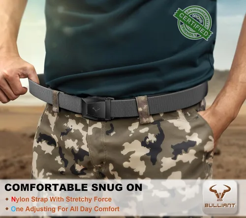 Vista 4 de BULLIANT Cinturón para hombre, paquete de 2 unidades, correa elástica de nailon para regalo, para hombre, trabajo, deportes, caza, senderismo