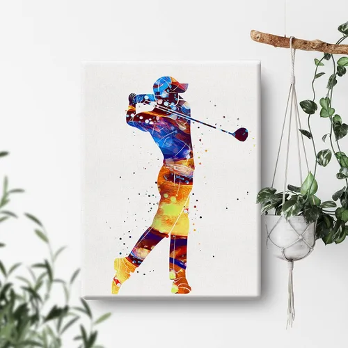 Vista 4 de Arte de pared de acuarela de golf, deportes, golfistas, impresiones sobre lienzo para decoración de pared en el hogar, oficina, obras de arte