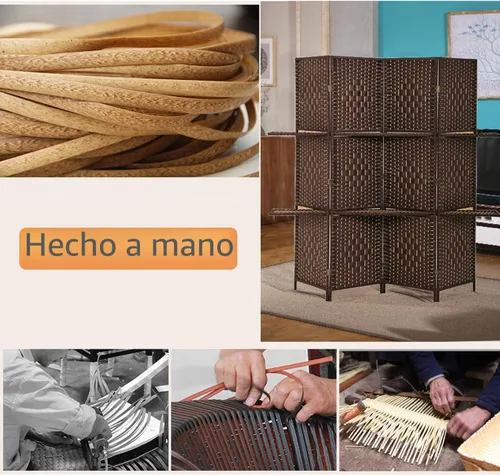 Vista 5 de FDW Divisor de habitación de 4 paneles, pantalla de madera plegable, portátil, con estantes de almacenamiento extraíbles, color marrón