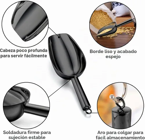 Vista 2 de TeamFar Cuchara de hielo de 5 onzas, cuchara pequeña de acero inoxidable Negro
