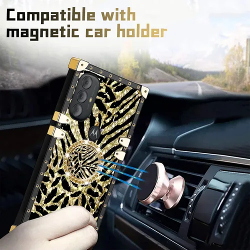 Vista 3 de Funda para teléfono Motorola G Pure 2021 / Moto G Power 2022 (6.5 pulgadas), para niñas y mujeres, con soporte de anillo, decoración de metal
