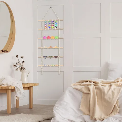 Vista 5 de Geetery Organizador de pinza de pelo de macramé, soporte bohemio para colgar y almacenamiento para mujer, organizador grande para diadema