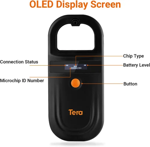 Vista 3 de Tera Lector de Microchip para Mascotas con Anillo D RFID Escáner de Identificación de Chips de Animales Portátil con Pantalla de Visualización OLED