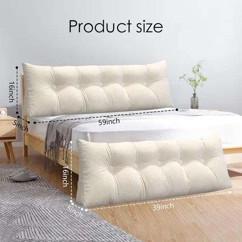 Vista 6 de Almohada para cabecero de cama enrollable, almohada de respaldo de cuña para sentarse en la cama con bolsillo lateral, almohada de lectura
