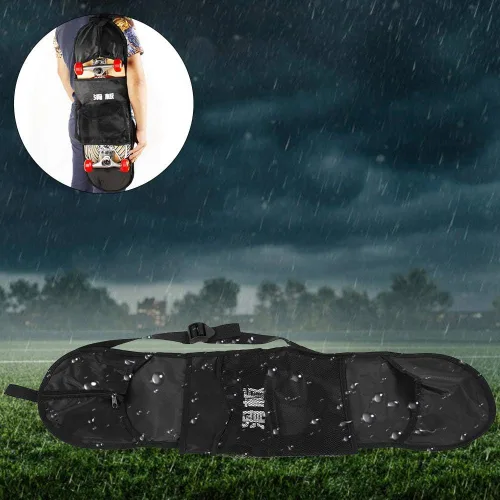 Vista 8 de Alomejor Mochila para monopatín, plegable, ajustable, bolsa de hombro para patineta, bolsa de transporte de longboard