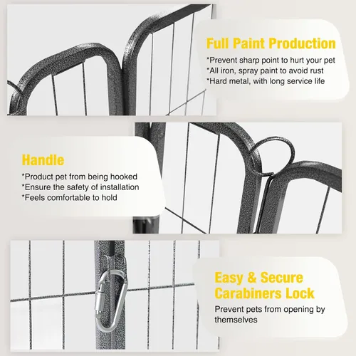 Vista 6 de Corralito plegable de metal para perros con puerta de puerta, valla de metal resistente para animales pequeños, perrera para exteriores