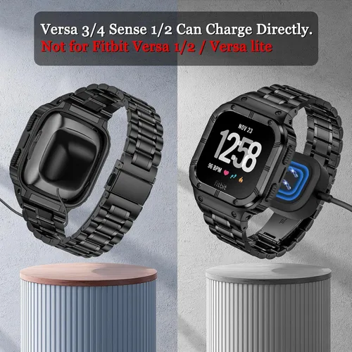 Vista 4 de BAITEYOU Correa de reloj de acero inoxidable con funda compatible con Fitbit Versa/Fitbit Sense Bands, pulseras de metal protectoras resistentes