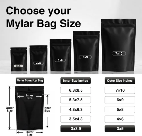 Vista 2 de BELLE KR® Bolsas pequeñas de Mylar negras de 3 x 5 para dulces liofilizados, paquete de 100 a 0.186 in de grosor, bolsas resellables para pequeñas