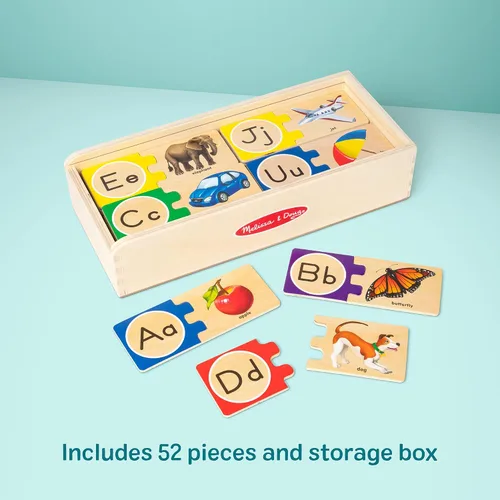 Vista 11 de Melissa & Doug Rompecabezas de madera del alfabeto autocorregido con caja de almacenamiento (52 piezas) rompecabezas ABC, rompecabezas del alfabeto
