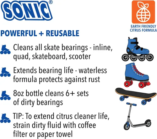 Vista 3 de SONIC Citrus - Limpiador de rodamientos de patines, limpia patines en línea, patines y rodamientos de patineta, respetuoso con el medio ambiente, 8
