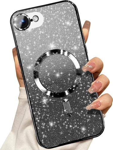 Vista 50 de Misscase Funda magnética compatible con iPhone 14 Pro con purpurina y protector de lente de cámara, protección completa, compatible con MagSafe Negro
