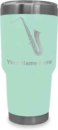 Vista 13 de LaserGram Vaso aislado al vacío de 20 onzas, saxofón, grabado personalizado incluido (negro)