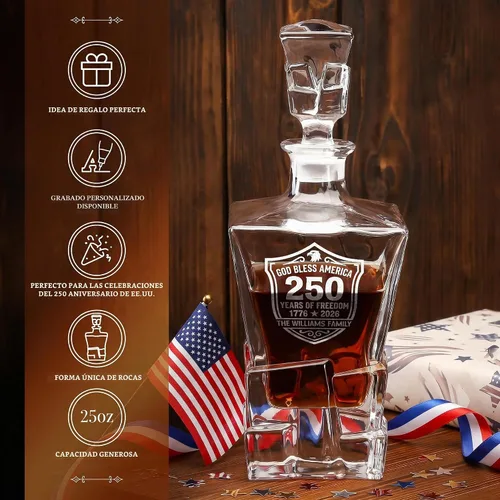 Vista 4 de Juego de decantador de whisky personalizado para el 250 aniversario Rocks, regalo de independencia de Estados Unidos 250 para hombres, nombre
