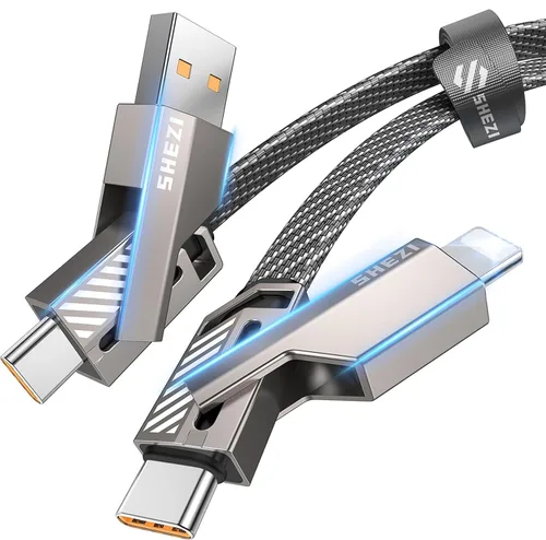 Vista 14 de SHEZI [Actualizado 2.0] 4-en-1 Cable USB C Corto 60W 0.6 Pies Carga Rápida [Sincronización de Datos 480Mbps] Cargador Combo de Cordón Plano Trenzado
