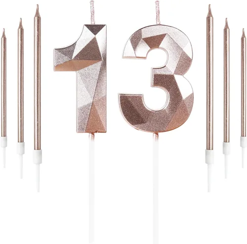 Vista 44 de Vela rosa de cumpleaños número 1 con 6 velas largas, decoraciones de decoración de pastel para fiesta de niña de 1 año, suministros de celebración