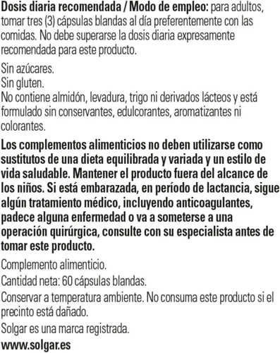 Vista 2 de Solgar 1300 mg Omega 3-6-9 - 60 cápsulas blandas - Apoyo para la salud del corazón, las articulaciones y la piel - Sin OMG, sin gluten - 20 porciones