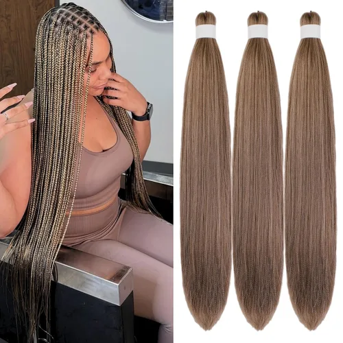 Vista 49 de Pelo corto negro trenzado preestirado de 14 pulgadas para trenzas sin nudos, pelo sintético 1B trenzado para trenzas Bob Box