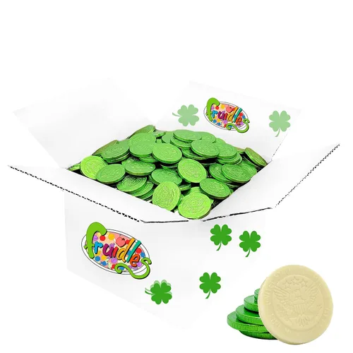 Vista 8 de Fruidles Monedas de chocolate con leche blanca del día de San Patricio, monedas verdes, moneda de chocolate con leche