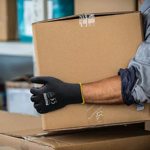 Vista 3 de DULFINE Guantes de trabajo ultrafinos con revestimiento de PU - 12 pares, excelente agarre, carcasa de nylon guantes de trabajo de seguridad