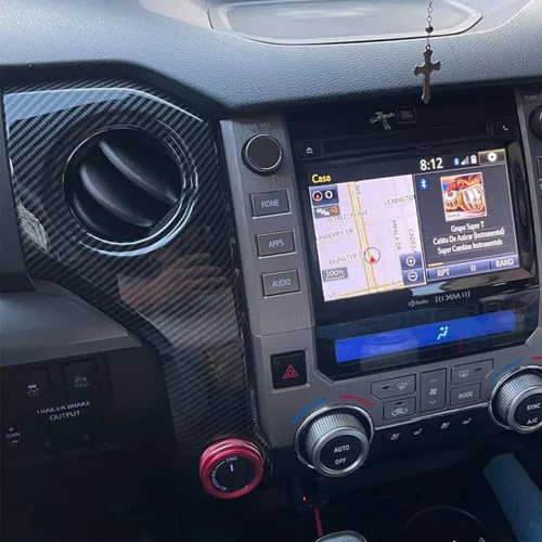 Vista 4 de MICROCK Cubierta de salida de ventilación de aire con control de consola central para Toyota Tundra, doble cabina 2014-2021, fibra de carbono ABS