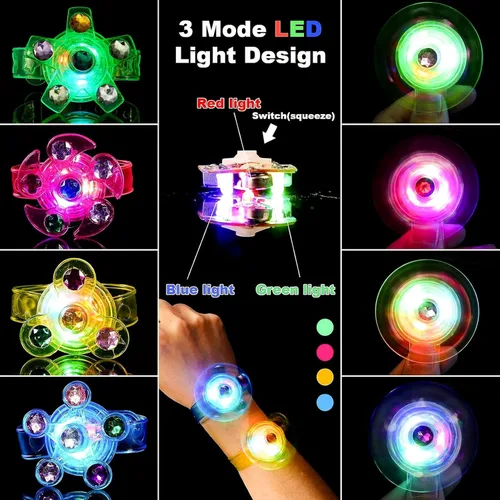 Vista 4 de SCIONE Paquete de 8 Pulseras Giratorias Fidget con Luz LED, Suministros de Fiesta que Brillan en la Oscuridad, Artículos de Fiesta de Halloween