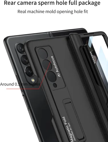 Vista 5 de Funda protectora de pantalla para Samsung Galaxy Z Fold 3 de 0.18 oz, protección completa de 360 grados, con protector de pantalla de vidrio Negro
