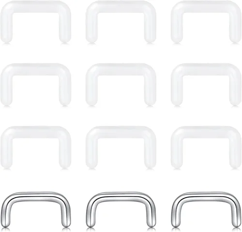 Vista 11 de MODRSA 16g 20g Mix Clear Piercing Retainers Plastic Septum Retainer Clear Nose Studs for Work Flexible Lip Plastic Earring Studs for Sport Surgery