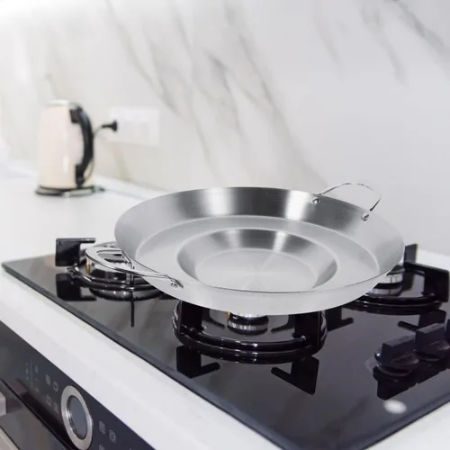 Vista 8 de Hemoton Sartén mexicana cóncava de acero inoxidable de 19.7 pulgadas para freír y freír compatible con cocinas de gas y de inducción