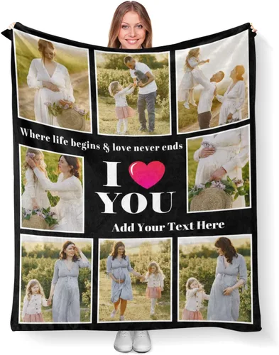 Vista 13 de Mantas personalizadas con fotos, mantas de cumpleaños personalizadas, regalos para adultos, niños, niñas, manta de collage de fotos personalizada