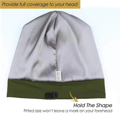 Vista 4 de FocusCare - Gorro de satén para dormir, para mujer, regalos para mujeres con cabello rizado o con frizz Verde militar