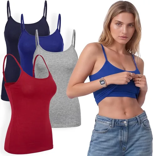 Vista 96 de Emmalise Camiseta de mujer con brasier integrado, soporte de tela sin varillas, camisola corta