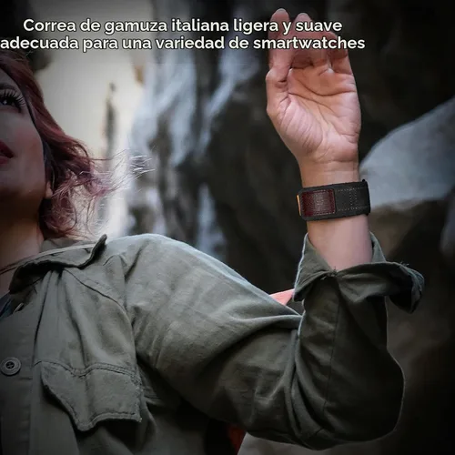 Vista 2 de Hemsut - Correa de reloj compatible con Amazfit T-Rex/T-Rex 2/T-Rex Pro/T-Rex Ultra, correa de cuero de gamuza suave militaria con diseño de gancho