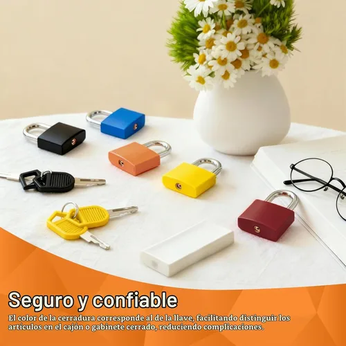 Vista 6 de 6 cerraduras de maleta con llaves, multicolor pequeño, Matel, candados de equipaje cubiertos de plástico, mini candado con llave para el hogar