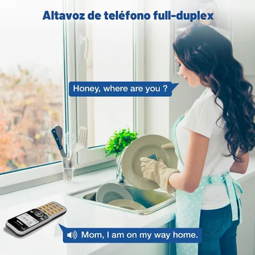 Vista 3 de Sistema de teléfono inalámbrico VTech para el hogar con bloqueo de llamadas, pantalla grande y botones, pantalla retroiluminada, altavoz