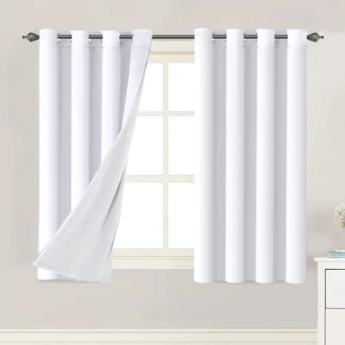 Vista 31 de H.VERSAILTEX Paneles de cortina 100% opacas de 45 pulgadas de largo, con aislamiento térmico, cortinas opacas con forro para dormitorio, dos capas