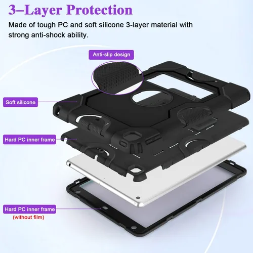 Vista 3 de ZoneFoker - Funda para iPad de 9.ª generación, funda para iPad de 8.ª y 7.ª generación, funda para iPad de 10.2 pulgadas 2021/2020/2019, funda Negro