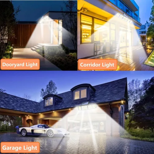 Vista 9 de Luces solares para exteriores con sensor dual, 6500K 3800LM 240° sensor de movimiento dual luces para exteriores, luz de pared de inundación