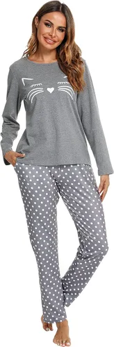 Vista 2 de Homimor Cotton Pajamas For Women, Long Sleeve Sleepwear with Long Pants, Cat Printed Pj Loungewear Sets, PJ Set for Women