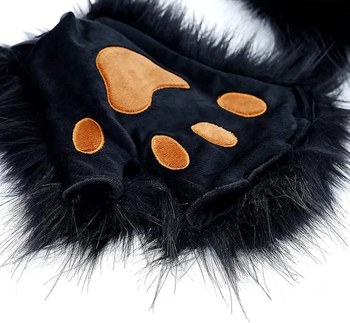 Vista 3 de HAOAN Juego de orejas y guantes con clip de cola de zorro lobo para Halloween, Navidad, fiesta de disfraces, juguetes, regalo para mujeres