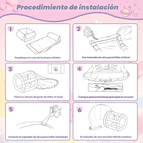 Vista 7 de Casa de Burbujas Inflable Cúpula para Niños y Adultos, Casa de Burbujas de PVC Transparente con Túnel, Soplador de Aire, Bomba de Aire, Casa