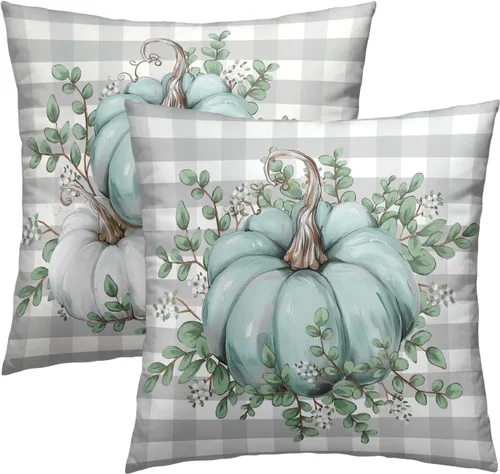 Vista 21 de Juego de 2 fundas de almohada de bosque de abedul, fundas de almohada decorativas de montaña de madera verde oscuro brumoso de 16 x 16 pulgadas