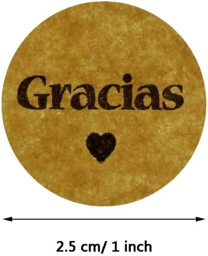 Vista 2 de 500 calcomanías de agradecimiento españolas autoadhesivas Kraft 'Gracias