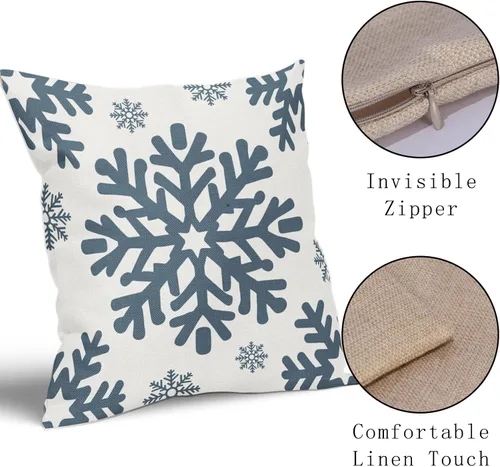 Vista 60 de Fundas de almohada decorativas de Navidad negras 40x40 cm con copos de nieve blancos de Navidad, juego de 2, temática rústica de invierno