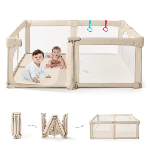 Vista 13 de Doradotey - Corralito plegable y premontado para bebés y niños pequeños, corralito grande de 55 x 79 pulgadas para interiores, juego de valla