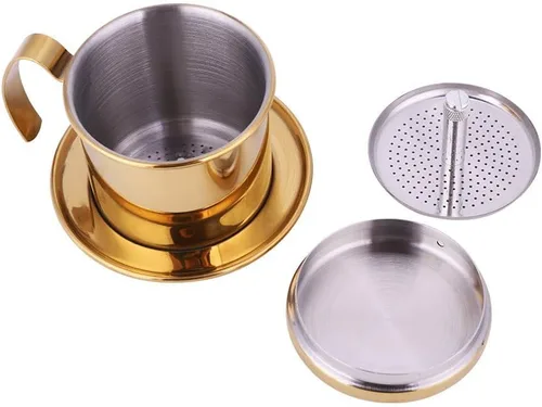 Vista 7 de HERCHR Gotero de café vietnamita, cafetera vietnamita de acero inoxidable con capacidad de 0.59 oz, filtro de goteo pequeño de alta resistencia
